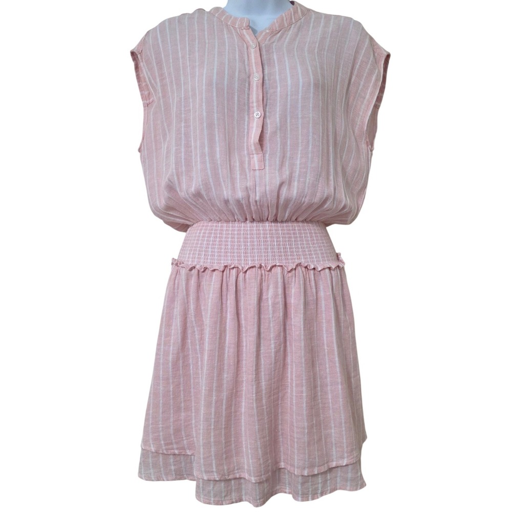 Rails Angelina Mini Dress‎ Sz XS Linen Smocked Pale Pink Coastal Resort Beachy
